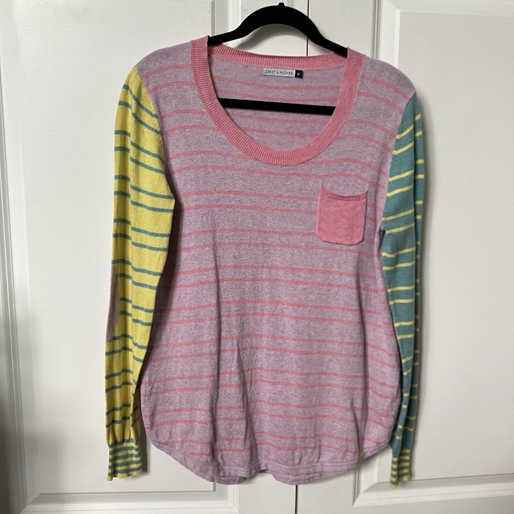 Zaket & Plover Sweater Womens M Pink Knit‎ Striped Multicolour Pullover